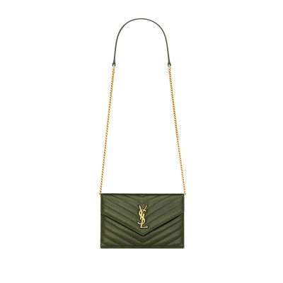 YSL CASSANDRE ENVELOPE CHAIN WALLET IN LAMBSKIN 857605AAA443189 (19*12.5*3.5cm)